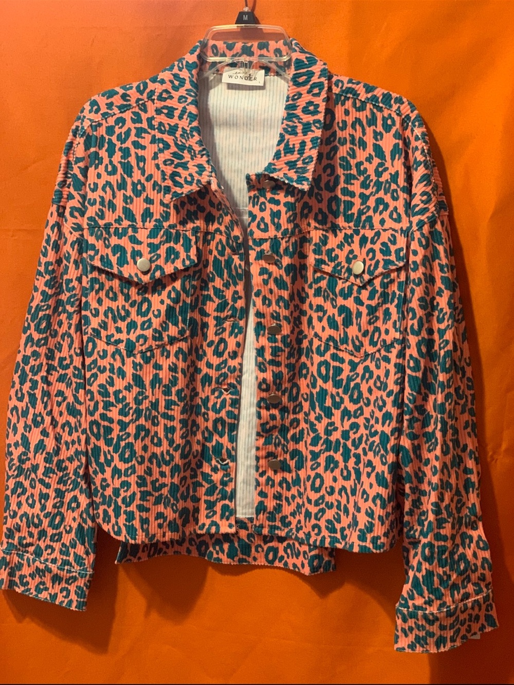 Emily Wonder Teal and Peach Leopard Print Women's Jacket